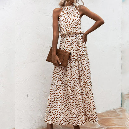 Summer Sexy Long Dress Women 2025 Fashion Sleeveless Print Flowers Polka-dot Halter Boho Dresses Women Casual Holiday Vestidos