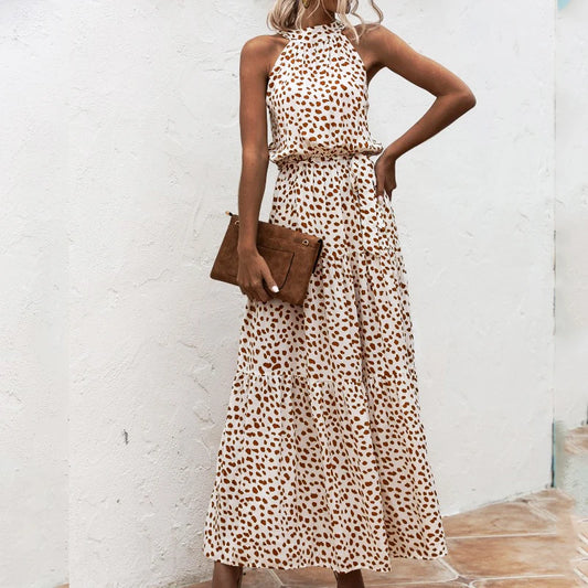 Summer Sexy Long Dress Women 2025 Fashion Sleeveless Print Flowers Polka-dot Halter Boho Dresses Women Casual Holiday Vestidos