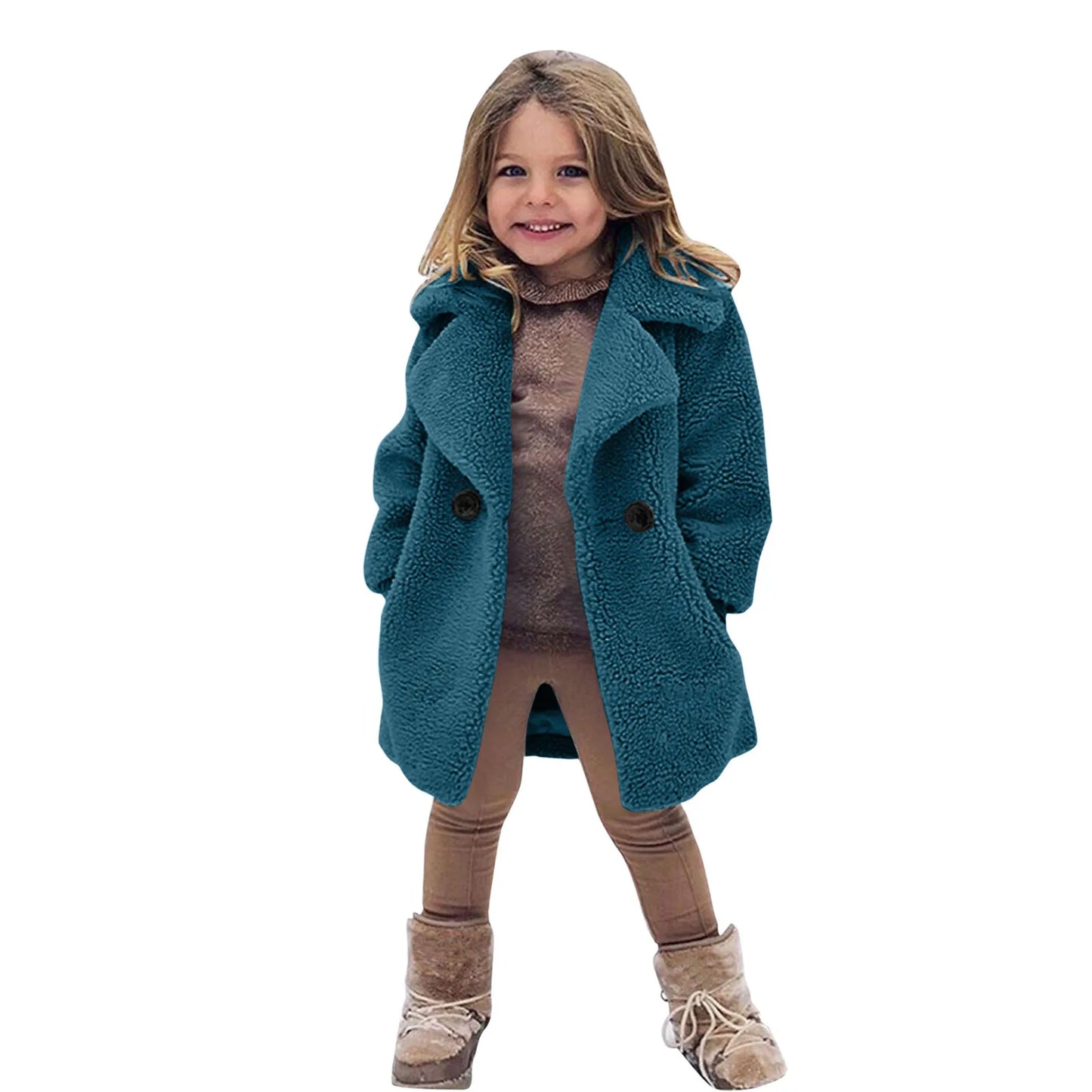 Winter Girls Coat for Toddler Baby Kids Windproof Thicken Loose Coat Lapel Jacket Warm Fleece Outerwear Children Warm Clothes