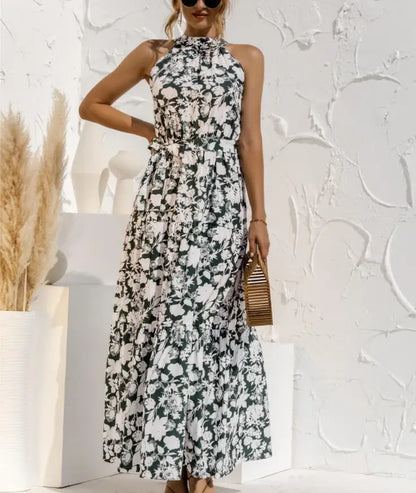Summer Sexy Long Dress Women 2025 Fashion Sleeveless Print Flowers Polka-dot Halter Boho Dresses Women Casual Holiday Vestidos