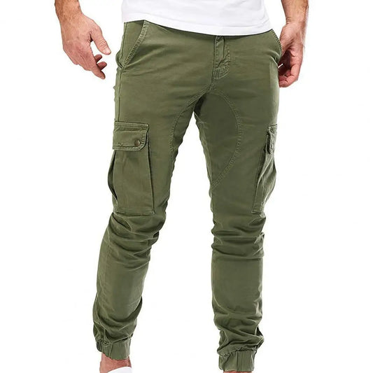 Men Pants Drawstring Solid Color Ankle Banded Casual Multi Pockets Cargo Pants for Daily Wear