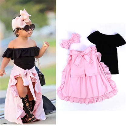 Girls Clothing Sets 2025 Summer New Children Girls Clothing Sets Kids Strapless Striped bowknot top + pants Suit Clothes TZ528