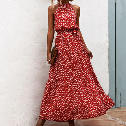 Summer Sexy Long Dress Women 2025 Fashion Sleeveless Print Flowers Polka-dot Halter Boho Dresses Women Casual Holiday Vestidos