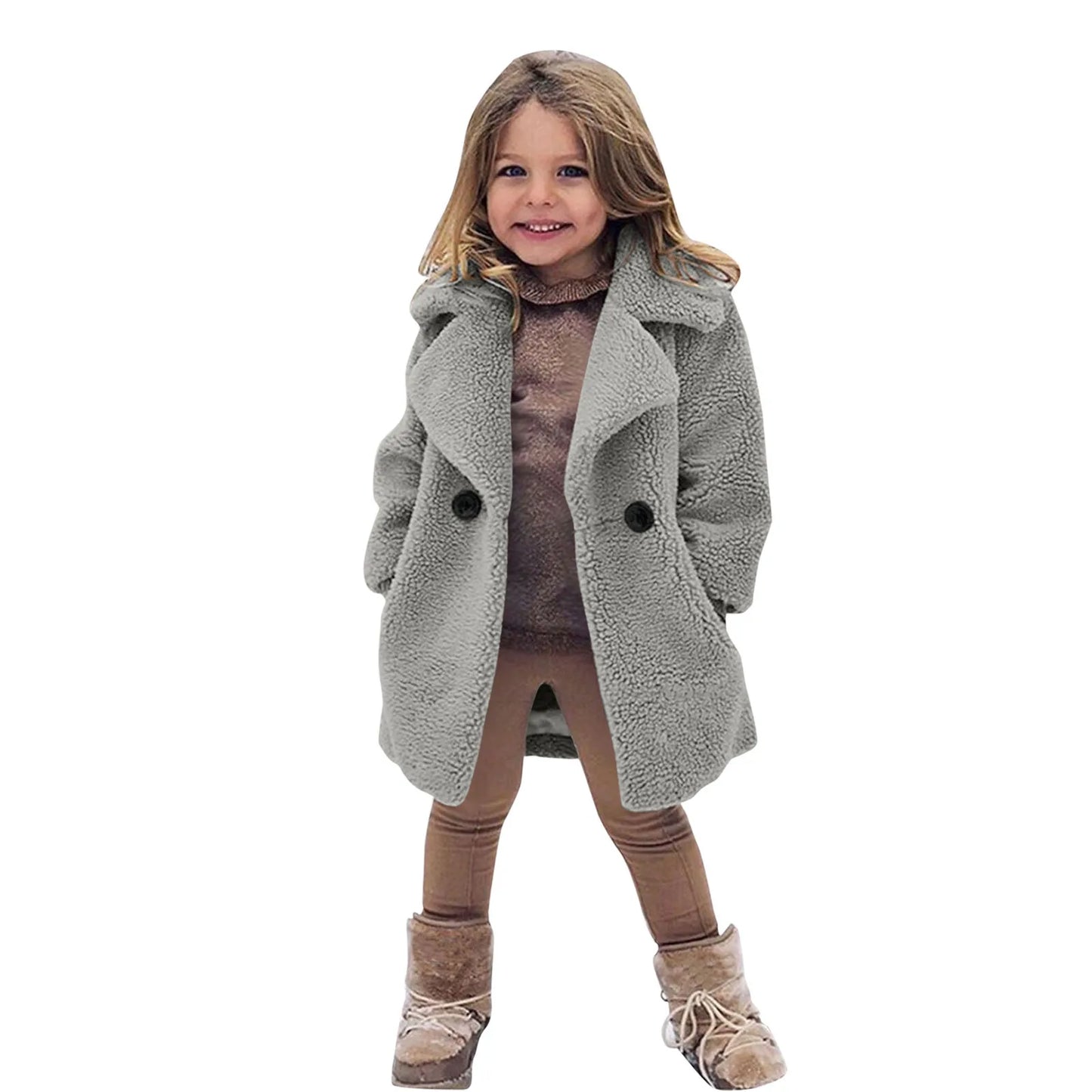 Winter Girls Coat for Toddler Baby Kids Windproof Thicken Loose Coat Lapel Jacket Warm Fleece Outerwear Children Warm Clothes