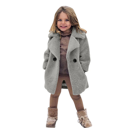 Winter Girls Coat for Toddler Baby Kids Windproof Thicken Loose Coat Lapel Jacket Warm Fleece Outerwear Children Warm Clothes