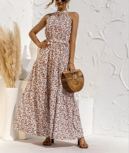 Summer Sexy Long Dress Women 2025 Fashion Sleeveless Print Flowers Polka-dot Halter Boho Dresses Women Casual Holiday Vestidos