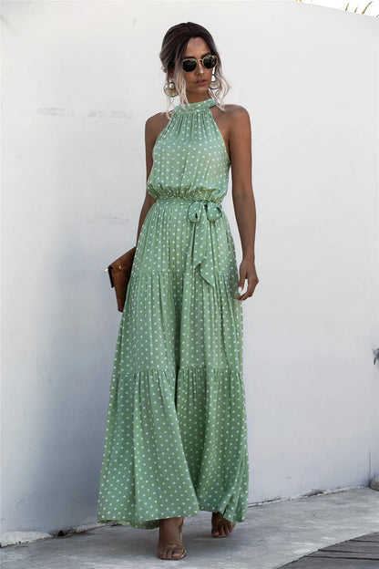 Summer Sexy Long Dress Women 2025 Fashion Sleeveless Print Flowers Polka-dot Halter Boho Dresses Women Casual Holiday Vestidos