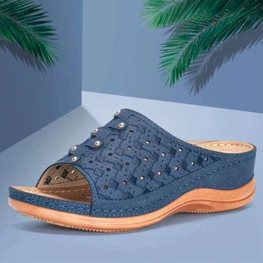 Women Heeled Sandals Soft Comfortable Beach Shoes Thick Sole Large Size Casual Slippers