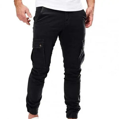 Men Pants Drawstring Solid Color Ankle Banded Casual Multi Pockets Cargo Pants for Daily Wear