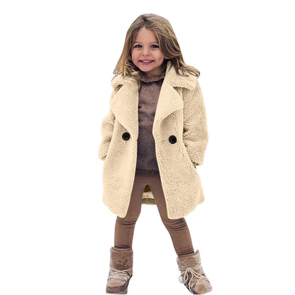 Winter Girls Coat for Toddler Baby Kids Windproof Thicken Loose Coat Lapel Jacket Warm Fleece Outerwear Children Warm Clothes