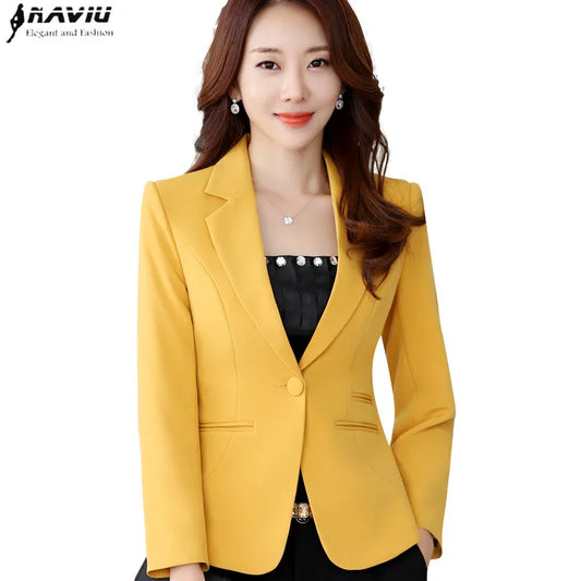 Naviu High-Quality Blazer Straight and Smooth Jacket Office Lady Style Coat Business Formal Wear Candy Color Heavy Tops
