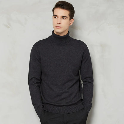 Autumn Winter Warm Men Turtleneck Warm Wool Cotton Sweaters Solid Color Casual Knitter Pullovers New Year Red Christmas Sweater
