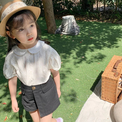 Girls' clothing embroidered doll collar top