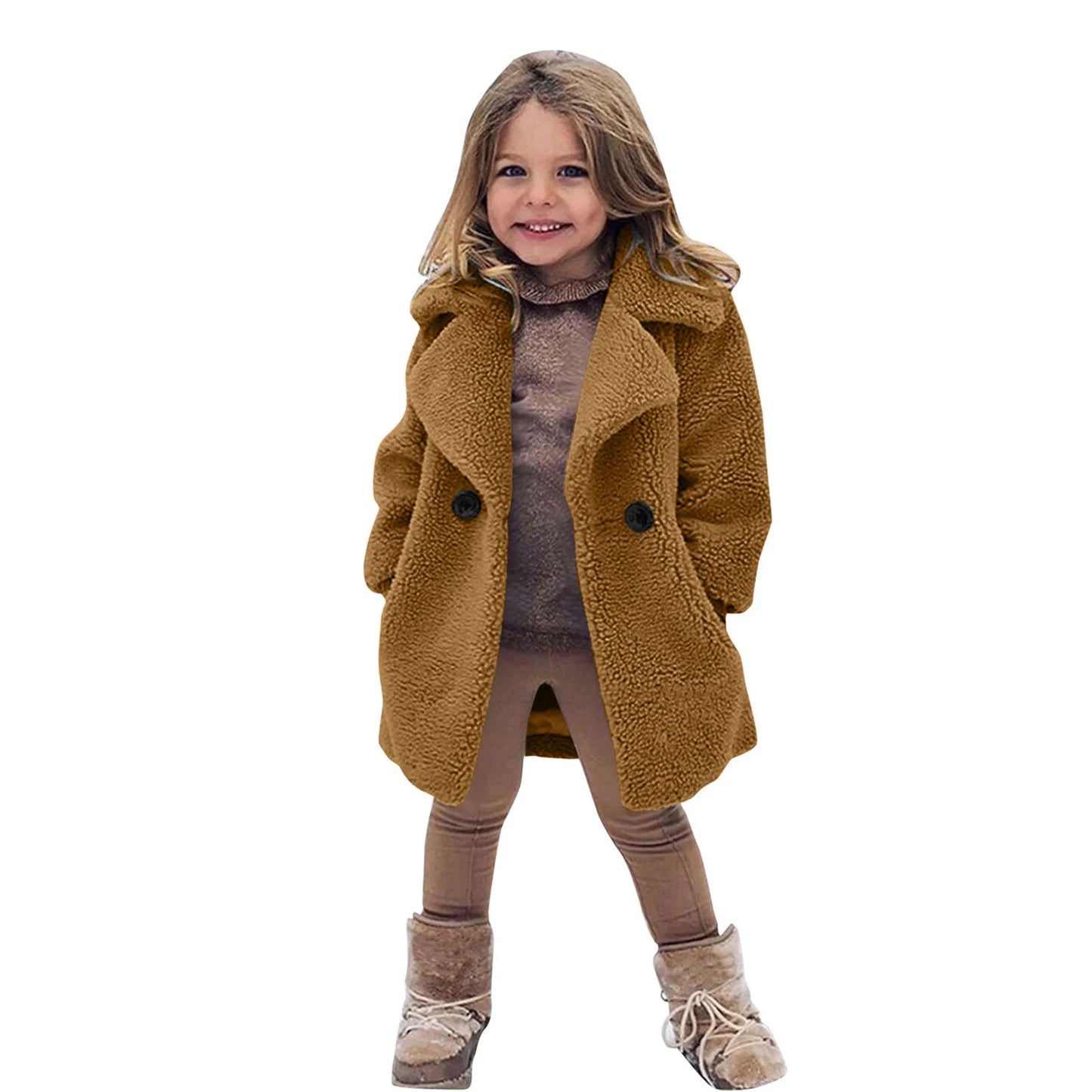 Winter Girls Coat for Toddler Baby Kids Windproof Thicken Loose Coat Lapel Jacket Warm Fleece Outerwear Children Warm Clothes