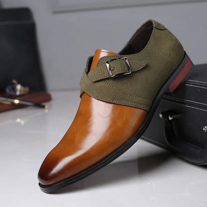Men's Fashion Splicing Buckle Derby Shoes Men Leather Dress Shoes Wedding Party Shoes Mens Business Office Oxfords Slip-On Flats