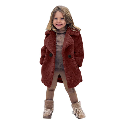 Winter Girls Coat for Toddler Baby Kids Windproof Thicken Loose Coat Lapel Jacket Warm Fleece Outerwear Children Warm Clothes