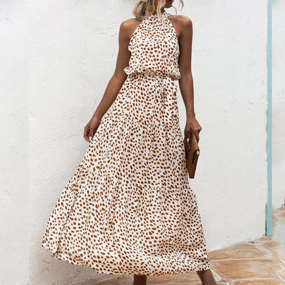 Summer Sexy Long Dress Women 2025 Fashion Sleeveless Print Flowers Polka-dot Halter Boho Dresses Women Casual Holiday Vestidos