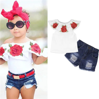 Girls Clothing Sets 2025 Summer New Children Girls Clothing Sets Kids Strapless Striped bowknot top + pants Suit Clothes TZ528