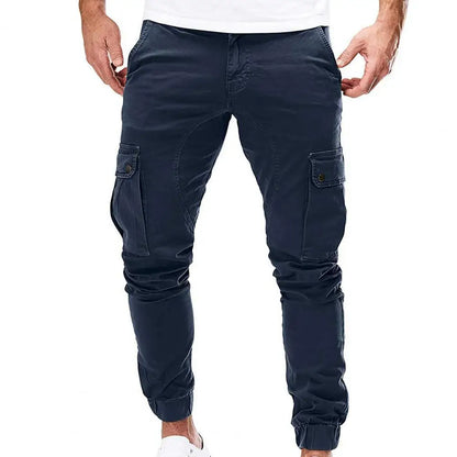 Men Pants Drawstring Solid Color Ankle Banded Casual Multi Pockets Cargo Pants for Daily Wear