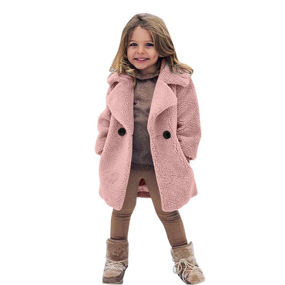 Winter Girls Coat for Toddler Baby Kids Windproof Thicken Loose Coat Lapel Jacket Warm Fleece Outerwear Children Warm Clothes
