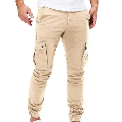 Men Pants Drawstring Solid Color Ankle Banded Casual Multi Pockets Cargo Pants for Daily Wear