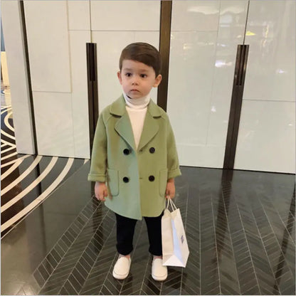 Winter Grid Jackets Boys girls Woolen Double-breasted Baby Boy Trench Coat Lapel Kids Outerwear Coats Wool Coat Winter Overcoat