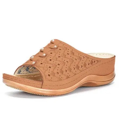 Women Heeled Sandals Soft Comfortable Beach Shoes Thick Sole Large Size Casual Slippers