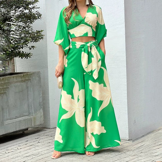 Summer Fashion Two-Piece Suit Fall Fashion Sexy Minimalist Sling Bell-Bottom Pants Suit