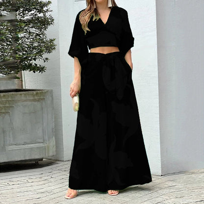 Summer Fashion Two-Piece Suit Fall Fashion Sexy Minimalist Sling Bell-Bottom Pants Suit