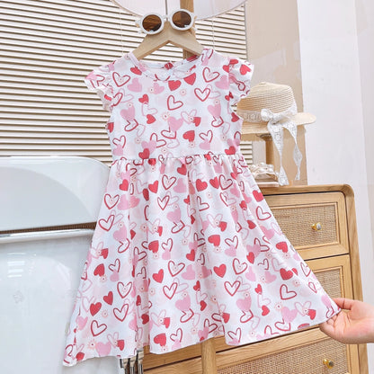 Girls Summer Dress New Fashion Floral Princess Dress with Flutter Sleeves for Toddlers and Young Children