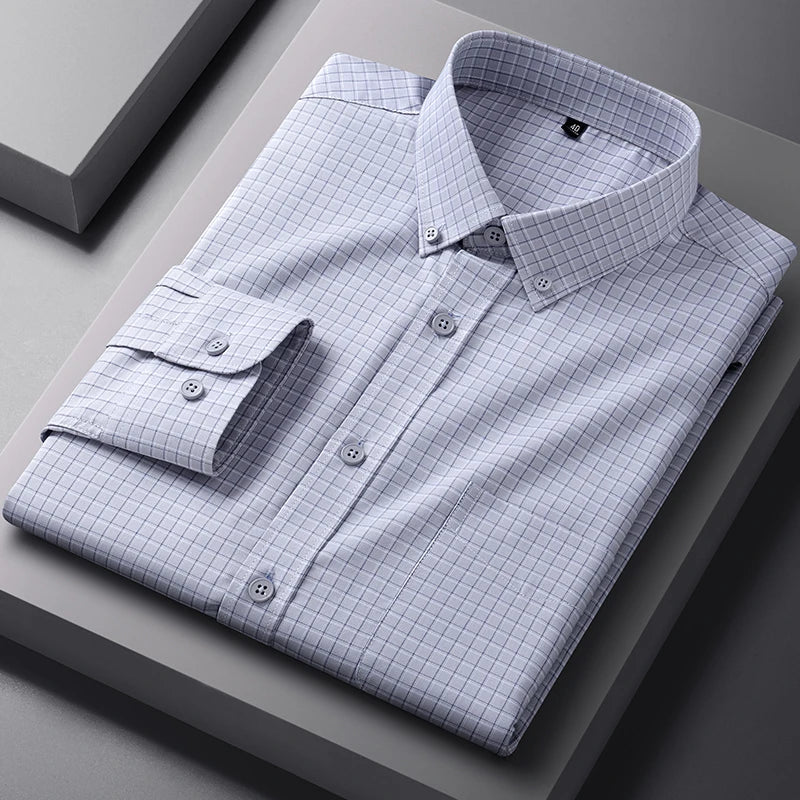 New Quality Anti-Wrinkle Men Shirt Long Sleeves Dress Shirts For Men Slim Fit Camisa Social Business Blouse White Shirt S-4XL