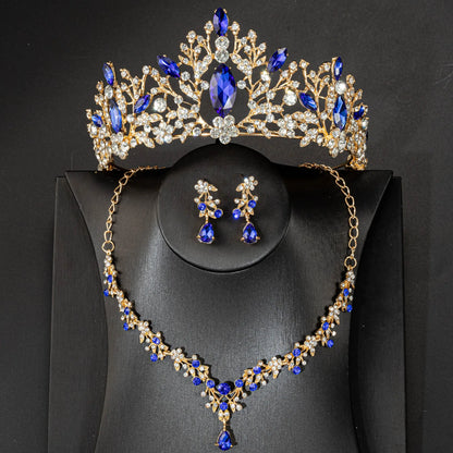 High Quality Fashion Crystal Wedding Bridal Jewelry Sets Women Bride Tiara Crowns Earring Necklace Wedding Jewelry Accessories