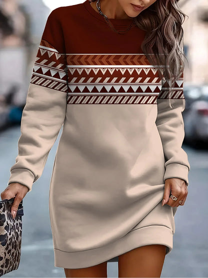 Autumn Winter Sweatshirt Dresses For Women 2023 Fashion Print O Neck Long Sleeve Casual Loose Dress New Woman Sweatshirts Robe