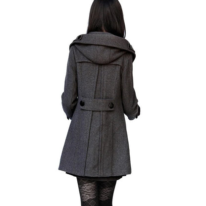 Chic Winter Coats and Jackets Women 2025 Winter Hooded Woolen Coat Wool Windbreaker Double-breasted Maxi Jacket Y2k Streetwear