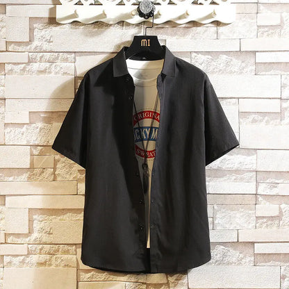 New men's shirt streetwear, solid-color short-sleeved shirt, men's summer trend shirt