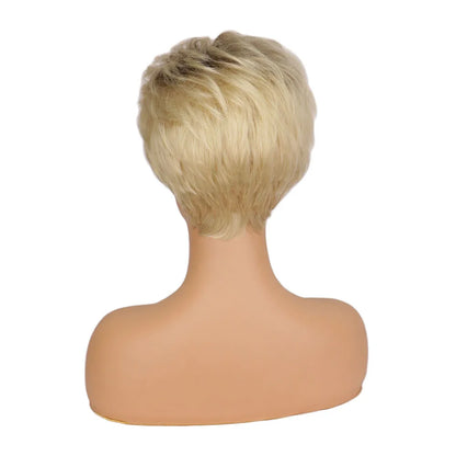 Short Pixie Cut Synthetic Wigs for White Women Dark Root Gradient Blonde Wigs Hair Replacement Wigs for Women