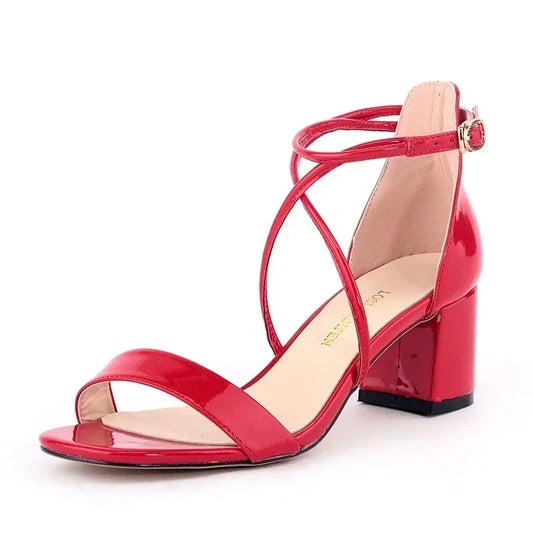 2025 Summer Women Sandals Fashion Sexy Open Toes Thick High Heels Pumps Ankle Strap Work OL Party Dress Wedding Party Shoes