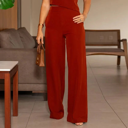Wefads Women Two Piece Set Casual Simple Solid One Shoulder Office Sleeveless Slim Top With Pocket Pants Set High Streetwear