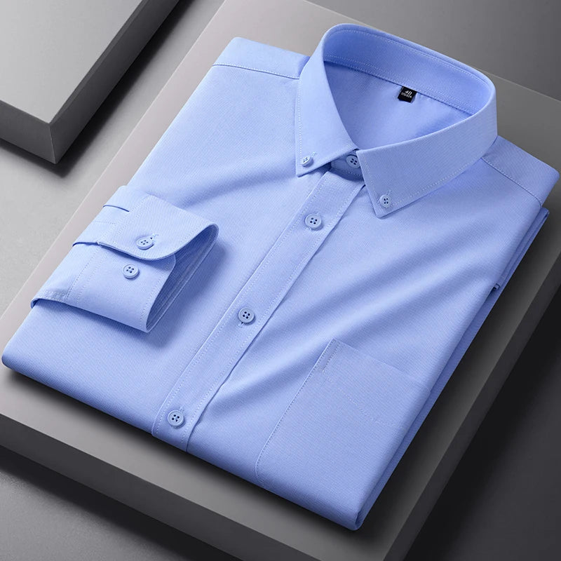 New Quality Anti-Wrinkle Men Shirt Long Sleeves Dress Shirts For Men Slim Fit Camisa Social Business Blouse White Shirt S-4XL