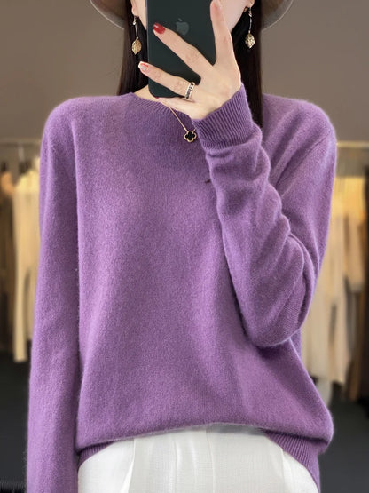 Autumn Winter Women Clothing Pullover New Fashion 100% Merino Wool Sweater Cashmere Tops Basic O-Neck Long Sleeve Knitwear