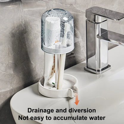 Household Bathroom 3-in-1 Toothbrush Holder Toothpaste Mouthwash Cup Organizer Dry And Dustproof Cleaning Tool Storage Rack