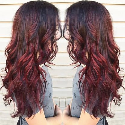 Long Curly Wine Burgundy Red Synthetic Wigs with Long Bangs for Women Afro Deep Wave Cosplay Party Natural Hair Heat Resistant