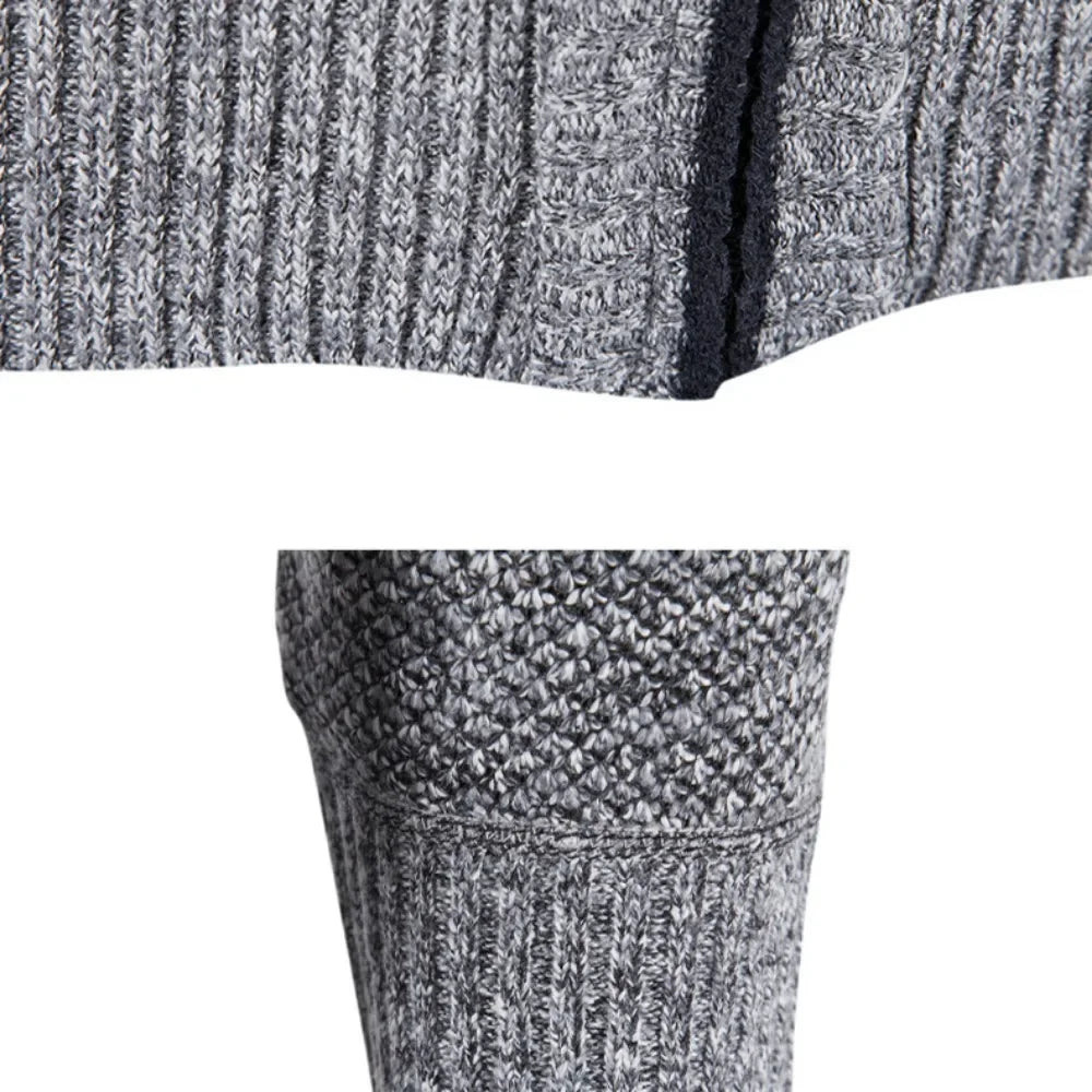Autumn Winter New Men Trendy Knitted Cardigan Fleece Zipper Sweater Men's Warm Coat Stand-up Collar Solid Color Sweater Cardigan