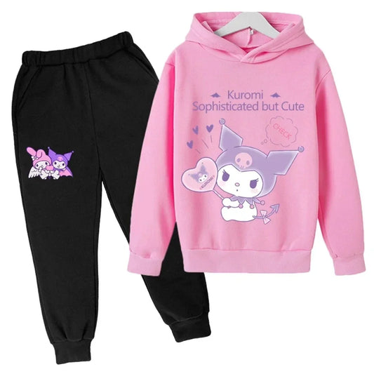 Hello Kitty Casual Funny Children's Tracksuit Boys Kuromi Kids Hoodies Long Pant 2Pcs Sets Baby Girls Kids Suits Sport Tracksuit