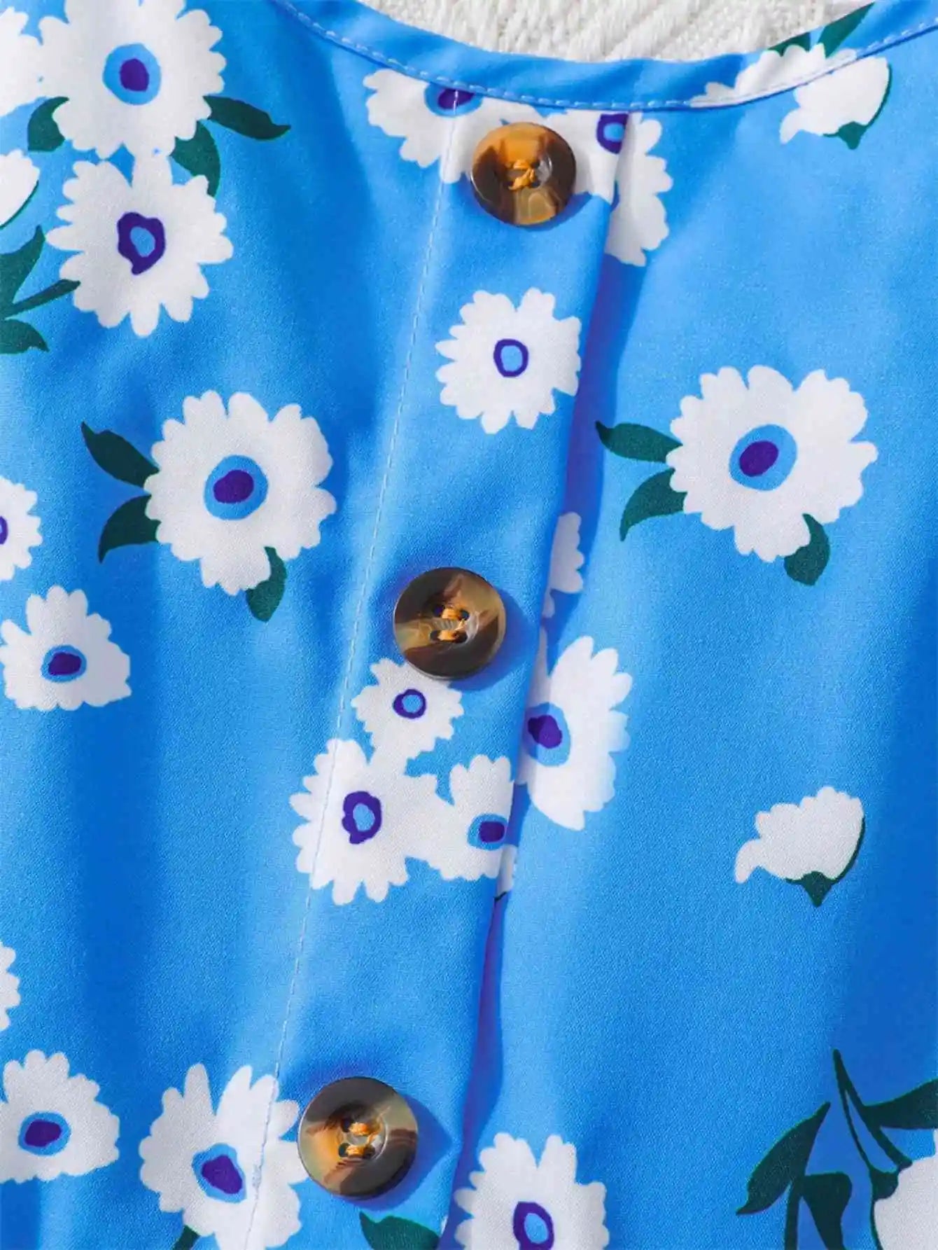 Girls' blue floral dress: light and comfortable, cool for summer, lively suspender design