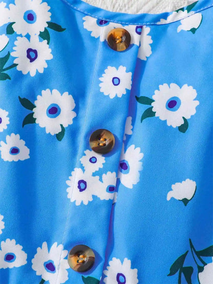 Girls' blue floral dress: light and comfortable, cool for summer, lively suspender design
