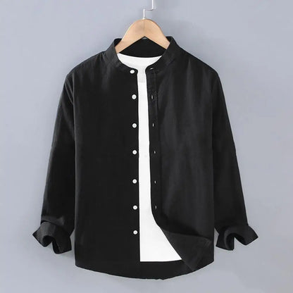 Men Shirt Men's Stand Collar Cardigan Shirt Solid Color Single-breasted Long Sleeves Soft Casual Coat for Fall Plus Size Mid