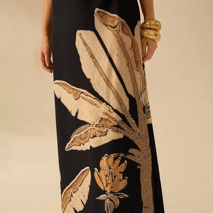 Chic Printed Backless Halter Dress Lace Up Slimming Maxi Dresses High Waist  Party Robes 2025 New Lady Vacation Party Clothing