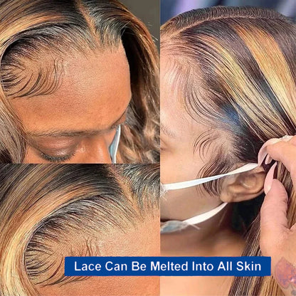 Highlight 4/27 Straight Short Bob Wigs Ombre Human Hair Wigs Brazilian Bone Straight Bob Wigs Human Hair 13x4 Lace Frontal Wigs