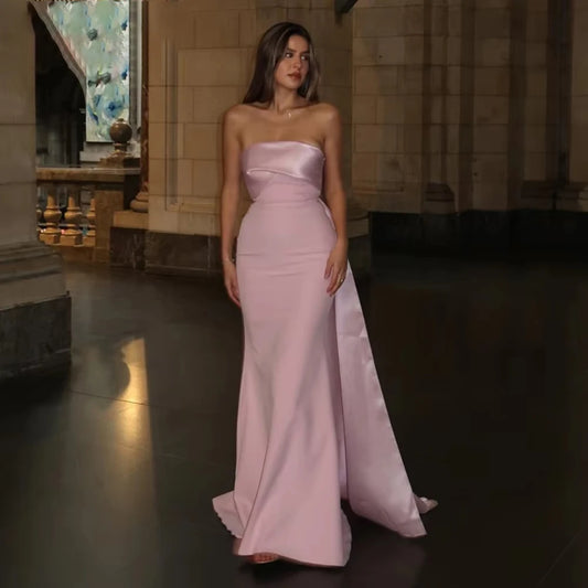 Elegant Evening Dresses for Women Pink Strapless Customized Women Wedding Party Gowns Floor-Length Sleeveless Prom Dresses 2025